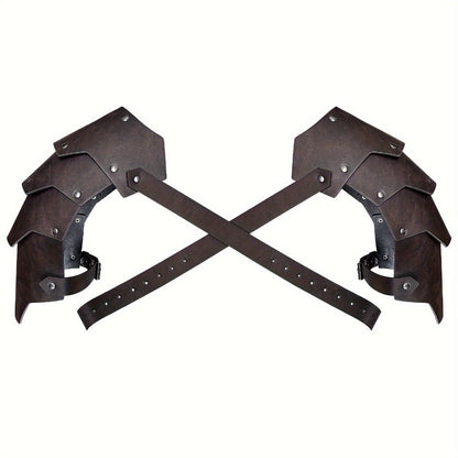 Medieval Costume Shoulder Armor Pair with Layered Riveted Panels, Cross-Back Straps and Three Checkout Colors