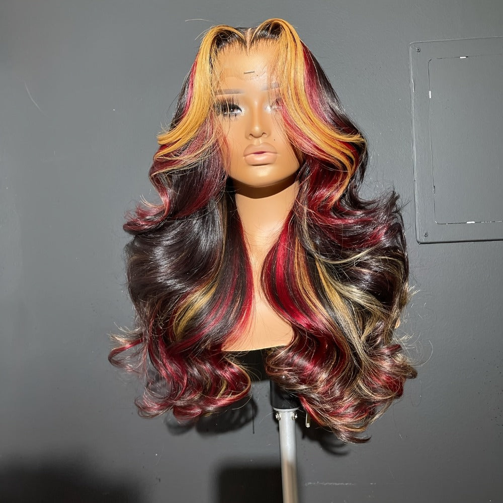Lace Front Wig 28in Body Wave Highlight Style with 13x4 HD Lace, 180% Density, Combs and Strap