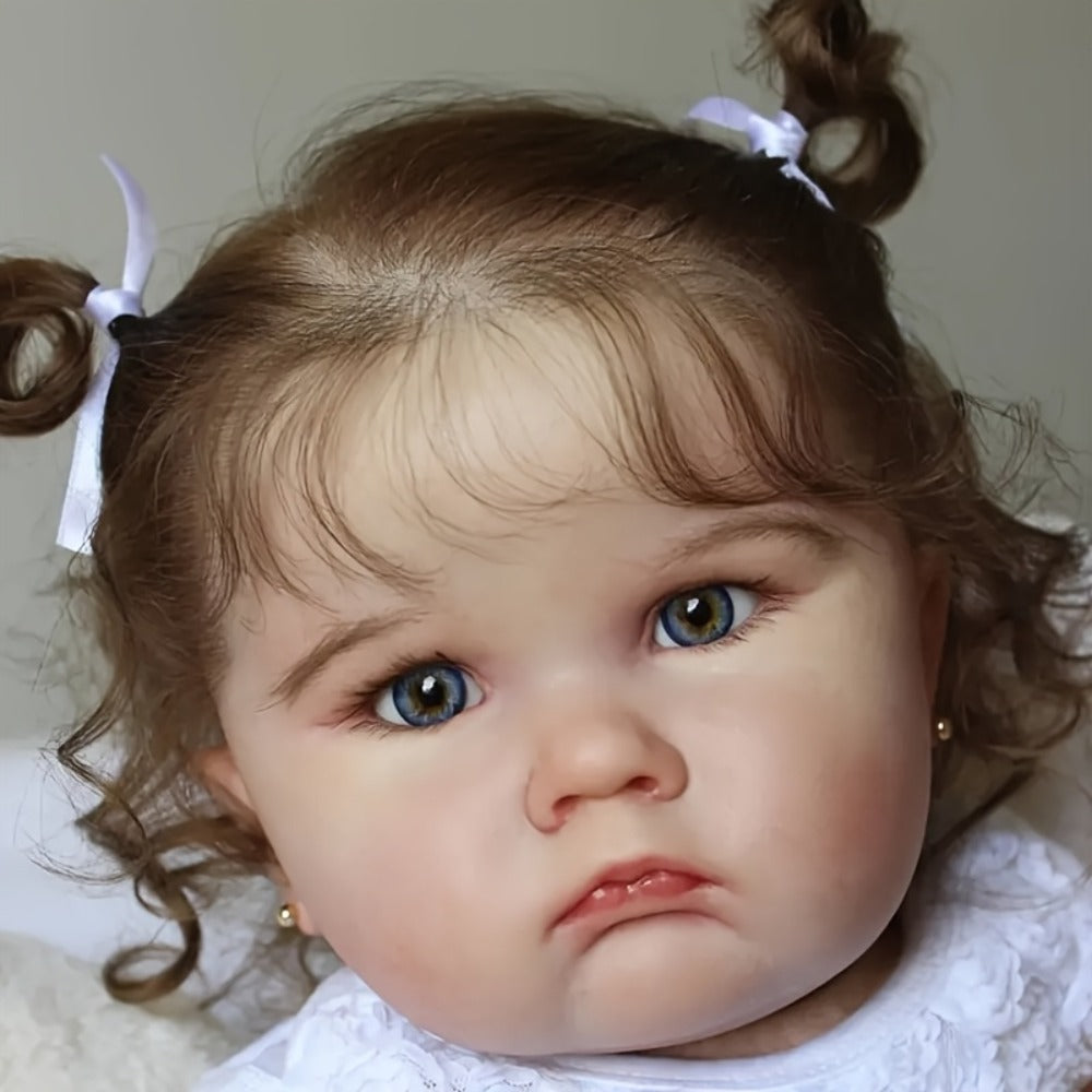 Reborn Baby Doll 24-Inch Cloth Body with Vinyl Limbs, Rooted Brown Hair, Acrylic Eyes and White Outfit Set