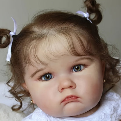 Reborn Baby Doll 24-Inch Cloth Body with Vinyl Limbs, Rooted Brown Hair, Acrylic Eyes and White Outfit Set