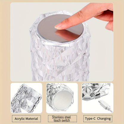 Crystal Diamond Rose Table Lamp RGB LED – Remote & Touch Control Dimmable USB Rechargeable Uplight for Home, Office, Dating & Parties, Perfect Gift for Women & Couples
