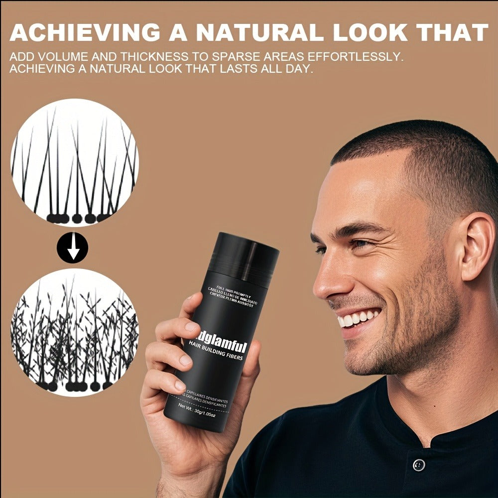 Large 30-Gram Hair Fiber Powder in Black or Dark Brown with Tall Shaker-Style Container Design