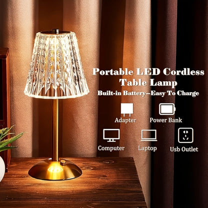 Crystal Atmosphere Lamp Portable – 3-Color Adjustable Touch LED Table Light with Retro Golden Design for Home, Dining Table & Restaurant Ambiance (Starlight / Pumpkin / Trumpet)