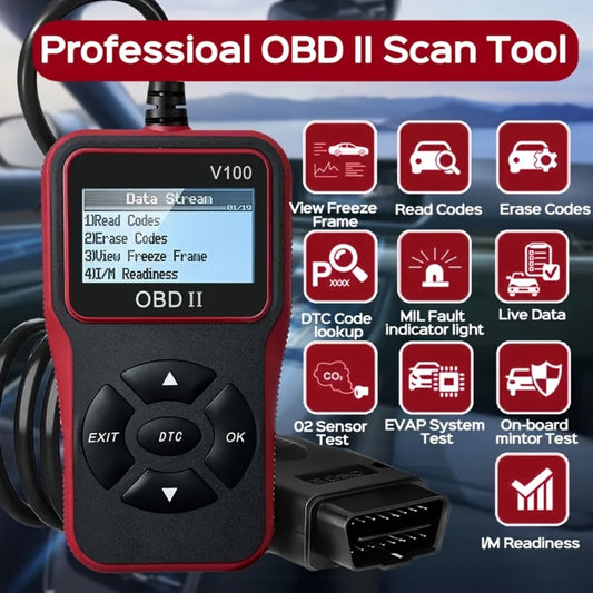 OBD2 Scanner V100 USB Powered - Engine Fault Code Reader & Diagnostic Tool for All 1996+ Vehicles | No Battery Required, Up to 36V