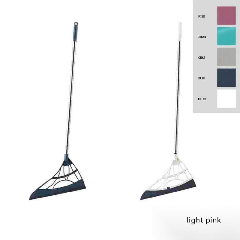 Extra Long Broom 45 Inch – Stainless Steel Handle, Unflagged Bristles, Rubber Sweep for Pet Hair & Debris, Indoor Outdoor Hard Floor Sweeper for Home Office Kitchen