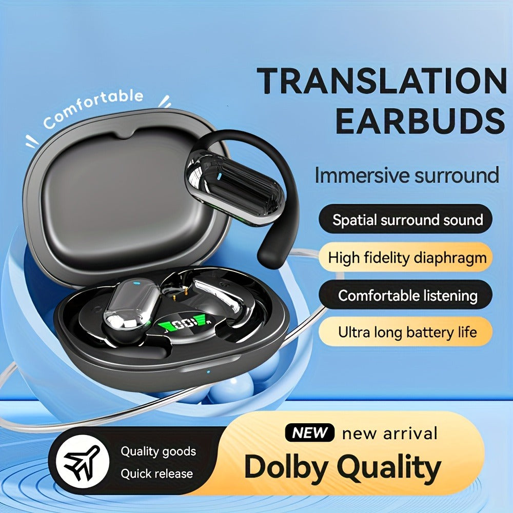 AI Translation Earbuds 144 Languages Real-Time Bluetooth 6.1 TWS Meeting Notes Noise Cancelling Crystal Mic Touch Control Type-C Charging All Smartphones Business Travel
