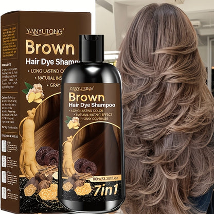 7-in-1 Gray Hair Coverage Color Shampoo with Ginger Oil Biotin & Rosemary — Gentle Scalp-Safe Formula, No Ammonia, Long-Lasting Color, 3 Shades Brown Chestnut Brown Black, Men & Women