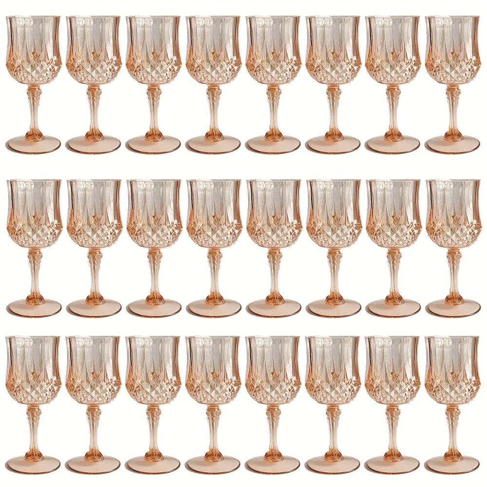 Twenty-Four-Pack Vintage-Style Plastic Stemmed Cups in Five Transparent Color Options for Party Tables