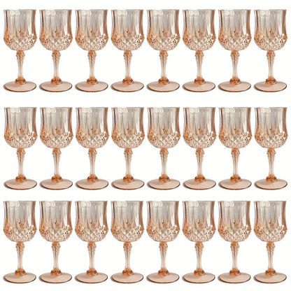 Twenty-Four-Pack Vintage-Style Plastic Stemmed Cups in Five Transparent Color Options for Party Tables