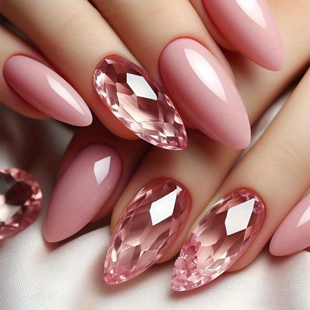 Holographic Nails 120 Pieces 5 Packs Medium Almond Press On Nails Gradient Iridescent – Mixed Color Orange Tones Full Cover Fake Nails Kit with Jelly Glue & Nail File for Women Girls