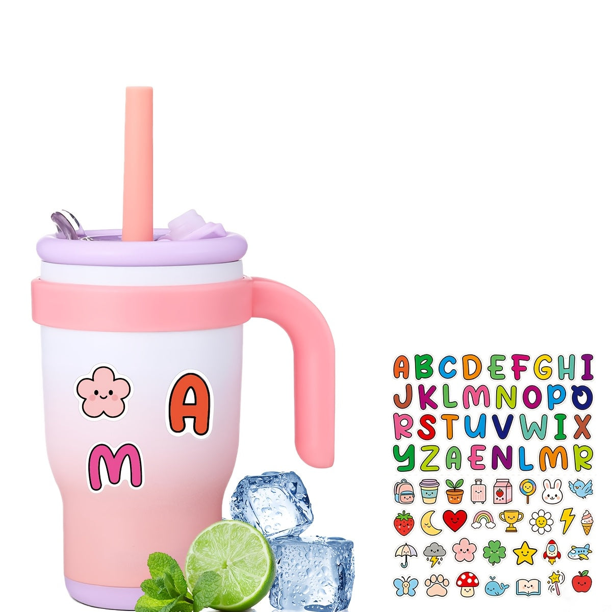Insulated Tumbler 14oz Stainless Steel with Handle, Straw, Two-Way Lid and Ten Color Options