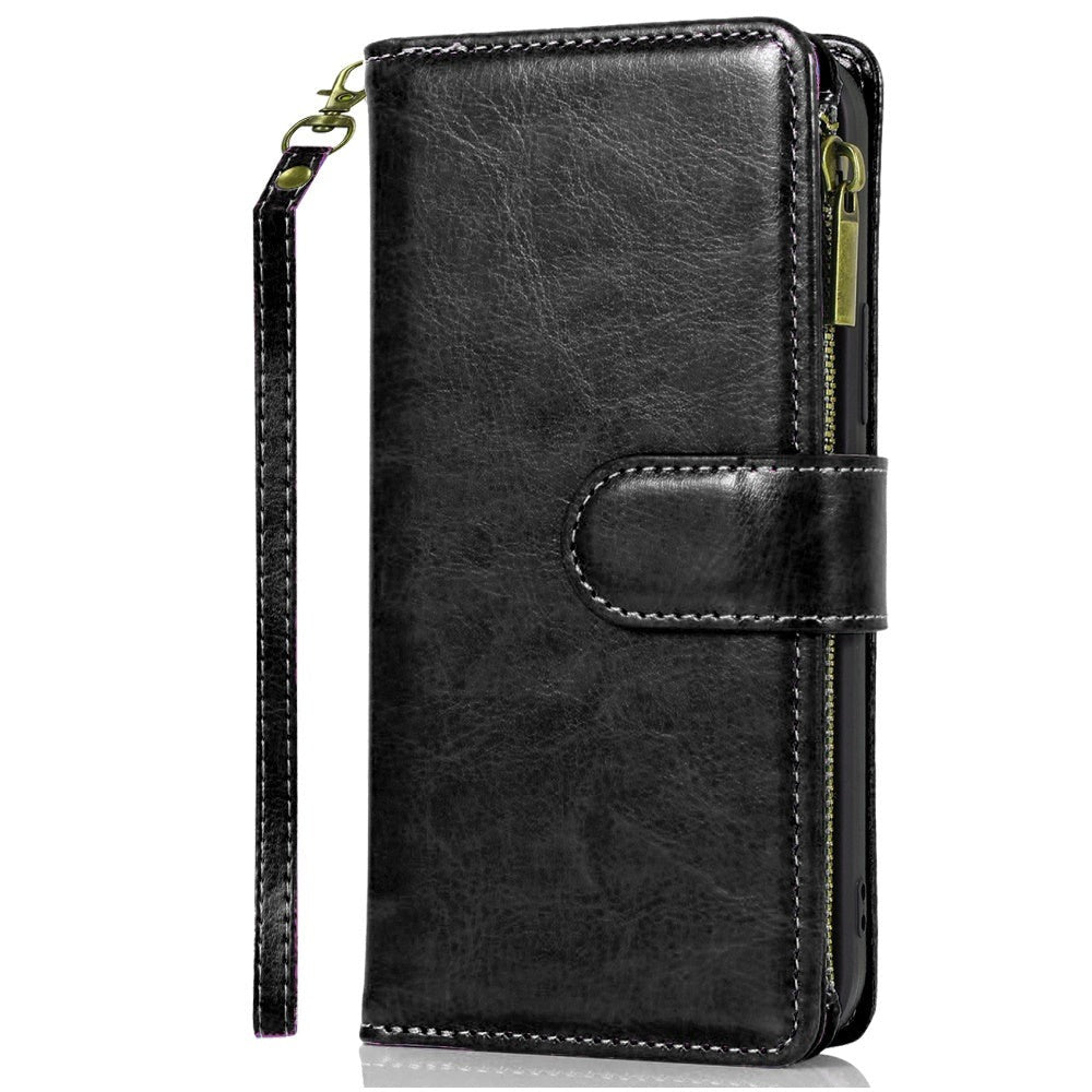 Phone Case Faux Leather Folio Wallet with Card Slots, ID Window and Zipper Pocket for Samsung Galaxy S25 FE