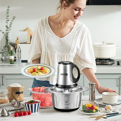 Electric Food Chopper with 2 Bowls & Dual-Level Blades – Mini Food Processor for Grinding Meat Chopping Nuts Salad Prep – Upgraded Compact Kitchen Chopper for Home Use