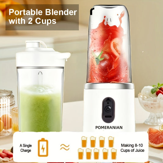 Portable Blender Juicer Double Cup 1500mAh Rechargeable – Food-Grade ABS Multifunctional Fruit Vegetable Juicer | USB Charging Gift Box | Blue Pink White Summer Kitchen Essential