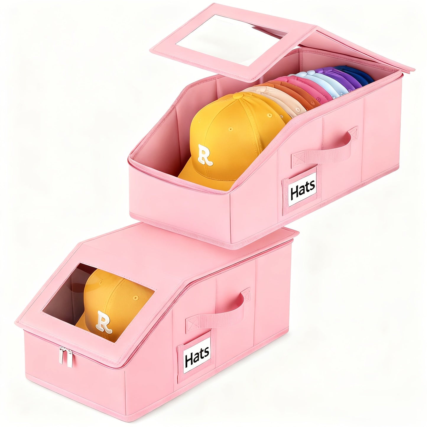 Hat Storage Box for Baseball Caps – Stackable Cap Organizer for Closet, Holds Up to 30 Caps, Freestanding Hat Boxes for Women & Men | 1pc & 2pcs Pack in Gray, Black & Pink
