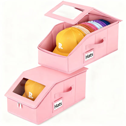 Hat Storage Box for Baseball Caps – Stackable Cap Organizer for Closet, Holds Up to 30 Caps, Freestanding Hat Boxes for Women & Men | 1pc & 2pcs Pack in Gray, Black & Pink