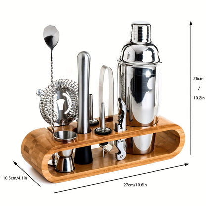 Bartender Set 10-Piece Stainless Steel Cocktail Shaker Bar Tool Kit with Bamboo Stand Home Bar Accessories Housewarming Father's Day Gift