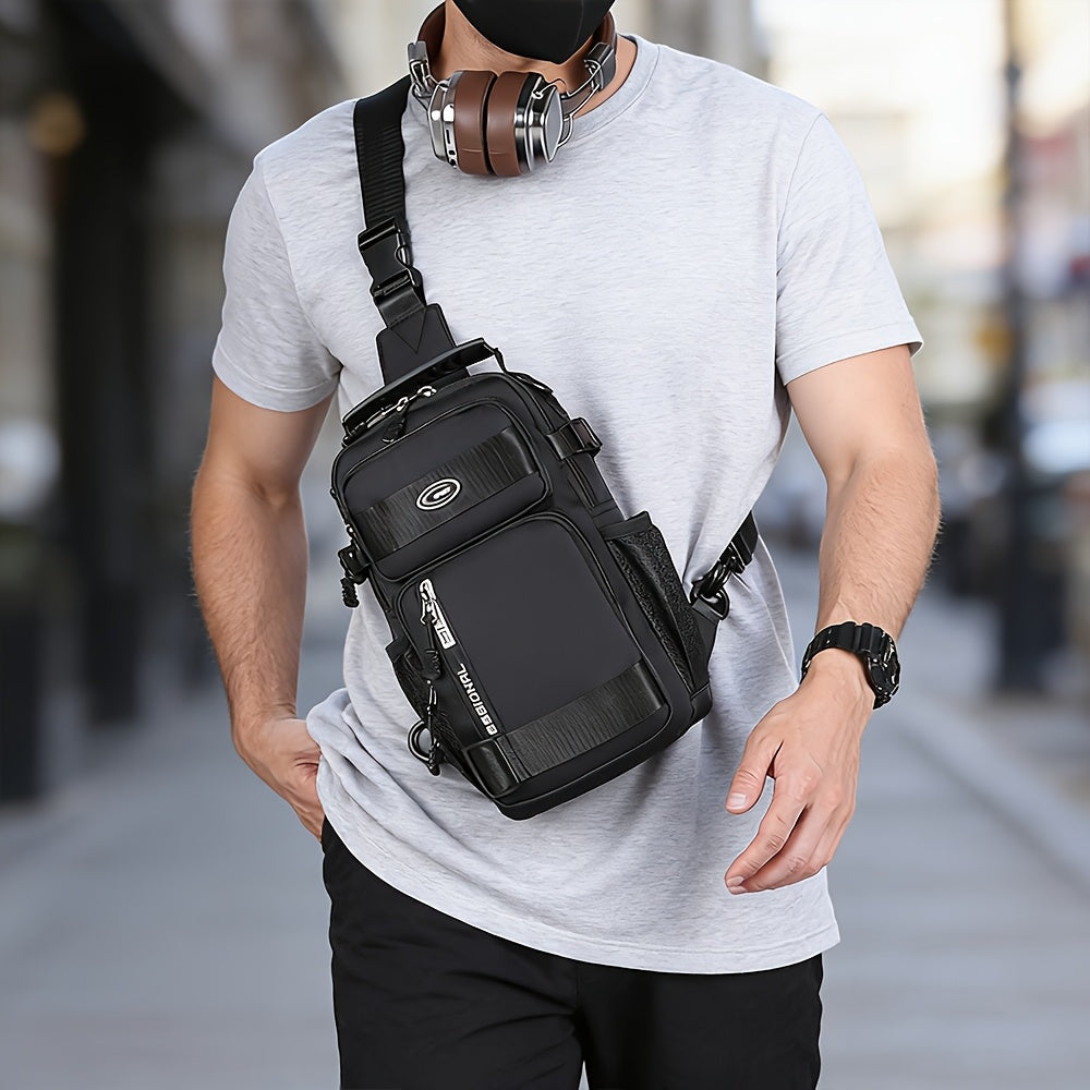 Multi-Pocket Crossbody Chest Pack with Adjustable Sling Strap, Zipper Compartments and Black or Grey Finish