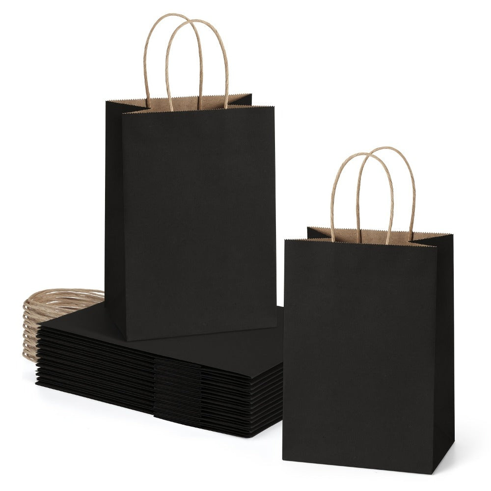 Gift Bag Set Small Kraft Paper, 100 Twisted-Handle Bags in Brown, Black or White, 4.25 x 2.85 x 7.85 Inches