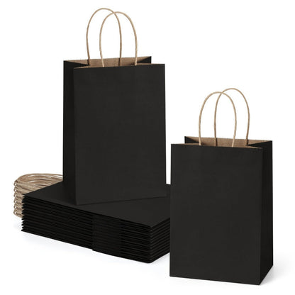 Gift Bag Set Small Kraft Paper, 100 Twisted-Handle Bags in Brown, Black or White, 4.25 x 2.85 x 7.85 Inches