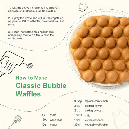 Bubble Waffle Maker 7 Inch 1000W Electric Hong Kong Egg Waffle Maker Nonstick Coating Ready in 5 Minutes for Breakfast Ice Cream Desserts Party Snacks Gift
