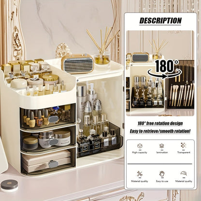 Three-Drawer Makeup Organizer with Mirror in Transparent Black or Cream White Large Checkout Options