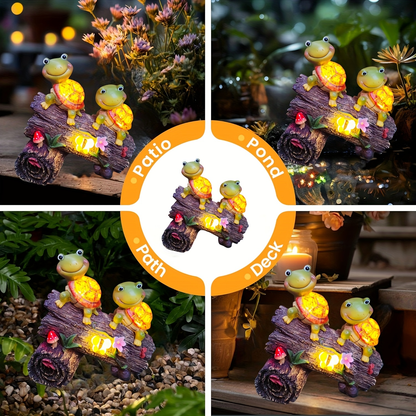 Solar Garden Turtle Statue with 4 LED Lights IP44 Waterproof Resin Frog Face Turtle Figurine Outdoor Decor for Patio Lawn Yard Holiday Festival