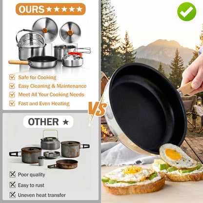 Camping Cookware Set, 19- or 27-Piece Coated Aluminum Mess Kit with Pot, Pan, Kettle, Cups, Plates and Cutlery