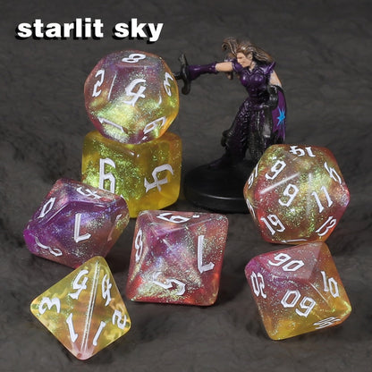 standard tabletop Polyhedral Dice Set 84pcs – Starry Night Glitter Dice with Pouch & Tray for standard tabletop RPG standard tabletop