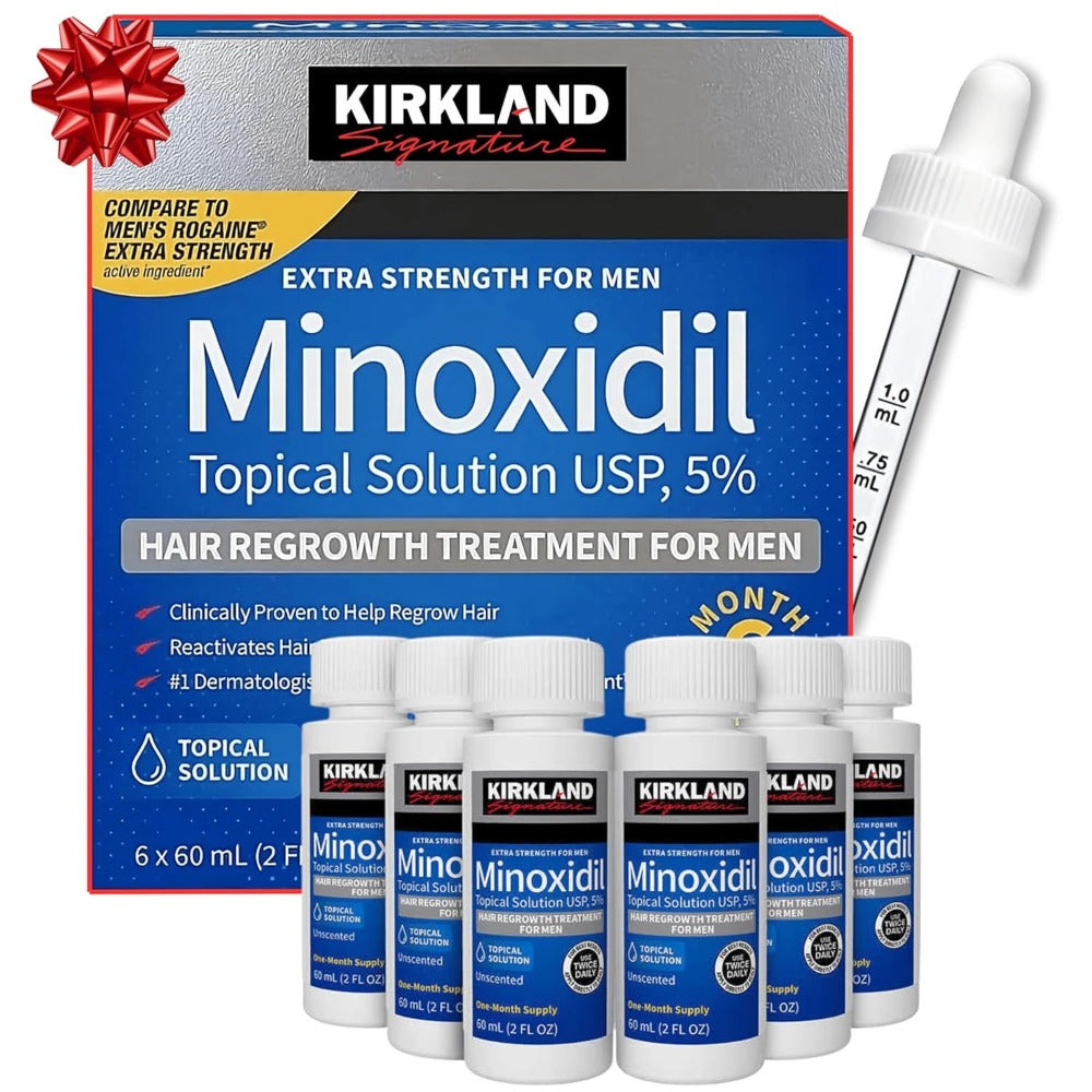 Minoxidil 5% Extra Strength Topical Solution for Men Hair Regrowth - Kirkland Signature 6-Month Supply, 6 x 60ml Bottles with Precision Dropper Applicator, Clinically Proven