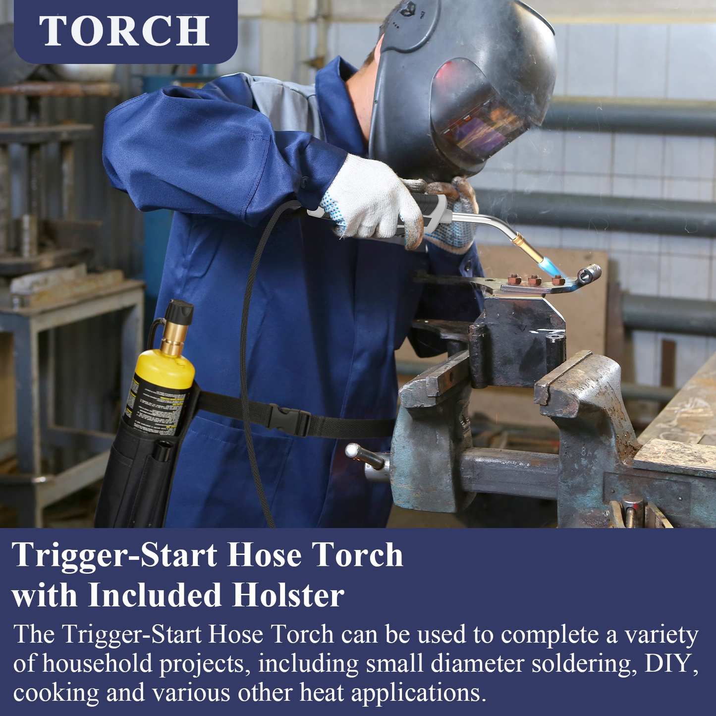 Torch Kit with Trigger Start Propane Torch Head, 5Ft Hose & Holster, Blow Torch for Brazing, Soldering, Welding, BBQ & Campfire, Propane Torch with Cylinder Clip Option (Cylinder Not Included)