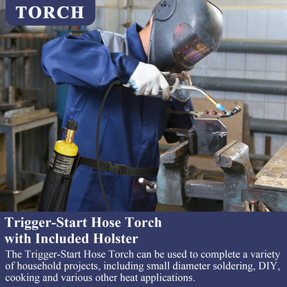 Torch Kit with Trigger Start Propane Torch Head, 5Ft Hose & Holster, Blow Torch for Brazing, Soldering, Welding, BBQ & Campfire, Propane Torch with Cylinder Clip Option (Cylinder Not Included)