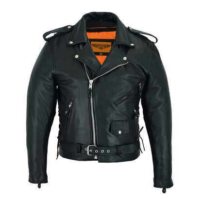 Motorcycle Leather Jacket Men – Heavy Duty Cowhide, Classic Black, Multiple Pockets, Adjustable Laces, Sizes S–XXXXL