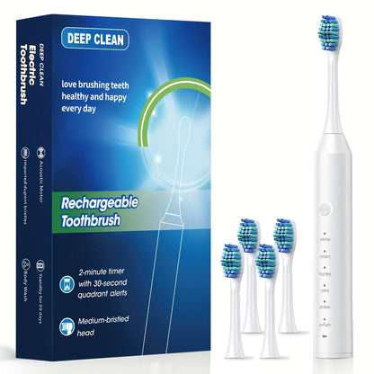 Electric Toothbrush with Six Modes, 500mAh Battery, USB Charging and Four or Eight Brush Head Bundles