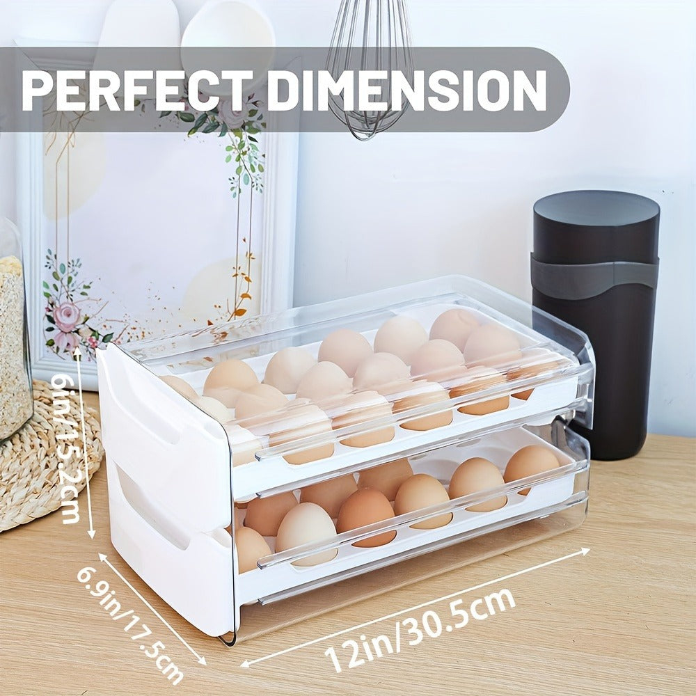 Two-Tier Egg Storage Drawer with Clear Pull-Out Trays, 36-Position Layout and 12-Inch Width