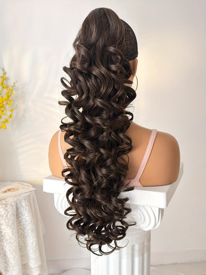 Curly Ponytail Extension 28 Inch Long Heat Resistant Synthetic Clip In Wrap Around Hairpiece Voluminous Bouncy Curls 4 Styles for Women Everyday Parties Festivals