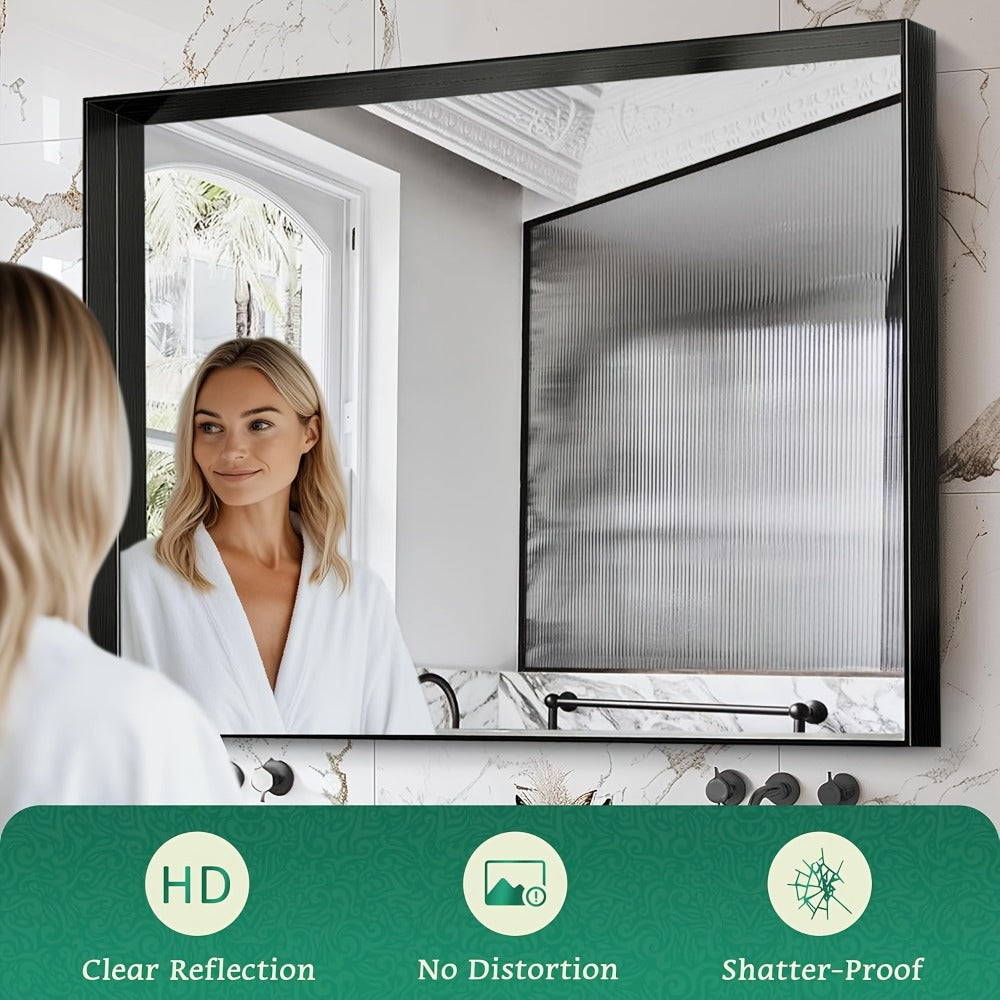 Bathroom Vanity Mirror Wall Mounted Metal Frame Rectangle – Anti-Rust Farmhouse Mirror in Matte Black, Gold & Silver, Multiple Sizes, Horizontal or Vertical Hang