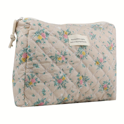 Makeup Bag – Quilted Makeup Bag Set 4-Piece Floral Rose Coquette Aesthetic Premium Cotton Cosmetic Organizer Travel Toiletry Pouch 4…