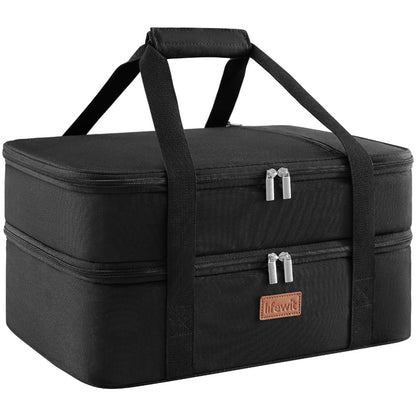 Insulated Casserole Carrier, 15.7-Inch Baking Dish Bag in Single or Double-Deck Configurations