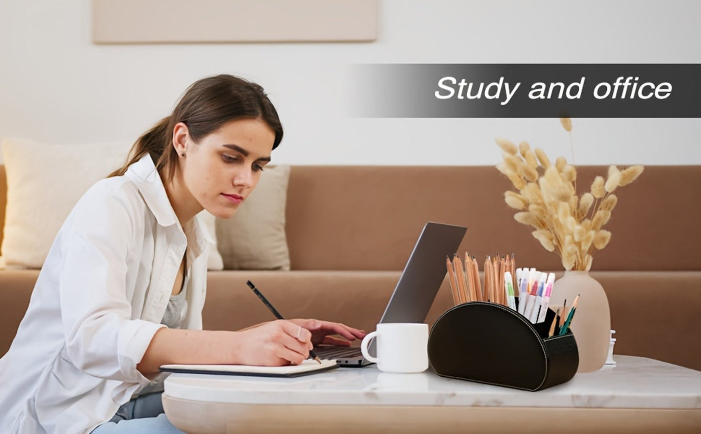Five-Compartment PU Leather Remote Control and Desk Organizer Caddy with Nine Color and Print Options