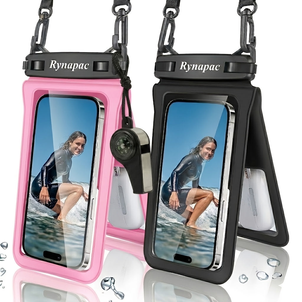 RYNAPC 2-Pack Waterproof Phone Pouch with Lanyard IPX8 Dry Bag for iPhone 16 15 14 Pro Max 6.7 Inch – Double-Layer Shockproof Sandproof Case for Swimming Boating Kayaking Beach