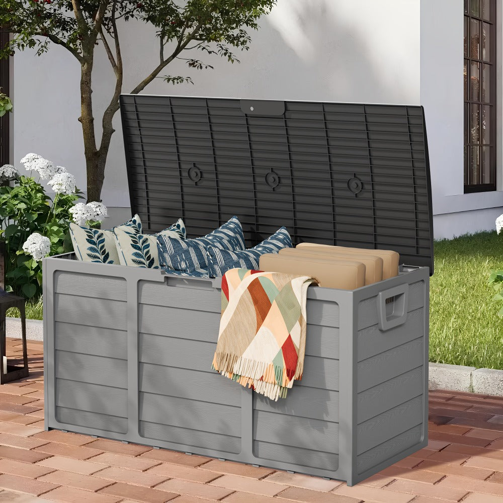 Outdoor Storage Box 75 Gallon Resin Deck Box with Handles – Waterproof Lockable Container for Pool Accessories, Garden Tools, Camping Gear & Patio Storage, Easy Assembly