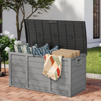 Outdoor Storage Box 75 Gallon Resin Deck Box with Handles – Waterproof Lockable Container for Pool Accessories, Garden Tools, Camping Gear & Patio Storage, Easy Assembly