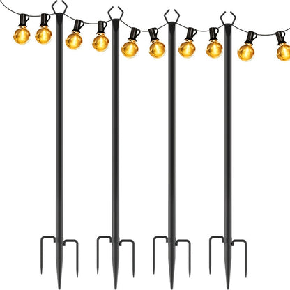 Four-Pack 11.1-Foot Outdoor String Light Poles with Forked Metal Bases for Patios and Events