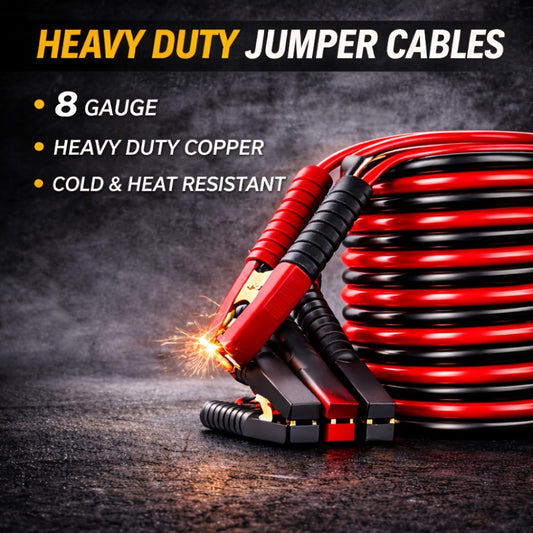 Car Emergency Roadside Kit with Jumper Cables - 12-Piece Automotive Safety Kit with Tow Rope, Safety Hammer, Tire Gauge, LED Headlight & First Aid for Car Truck SUV