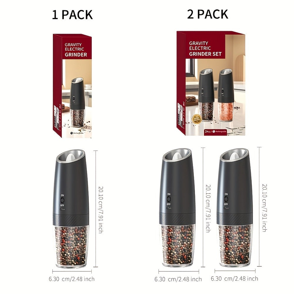 Gravity-Activated Electric Spice Grinder with LED Ring, Adjustable Grind and USB-C or Two-Piece Options