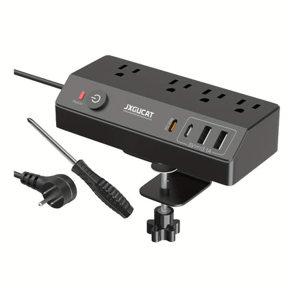 Desk Clamp Power Strip with USB-C PD 20W Fast Charging - 4 AC Outlets 4 USB Ports Surge Protector 1050J 8.8Ft Flat Plug Extension Cord Removable Clamp Fits 1.8 Inch Tabletop Edge Home Office Gaming