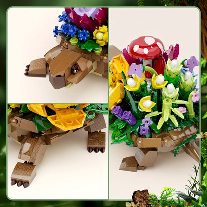 Turtle Flower Planter Building Block Set with 510 Pieces and 7.2-Inch Display Base for Adult Desk and Shelf Decor