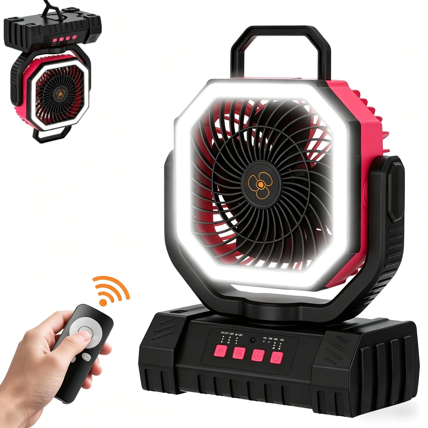 Camping Fan 20000mAh Tabletop and Hanging Fan with 4 Speeds, 13-59 Hour Labeled Runtime, LED Ring and Remote