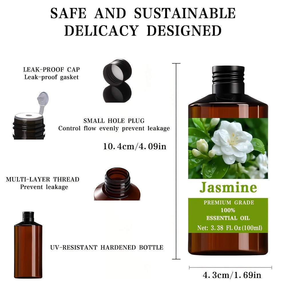 Jasmine-Scented Aromatic Oil in 100ml Amber Bottle with Floral Label and Single Capacity Option